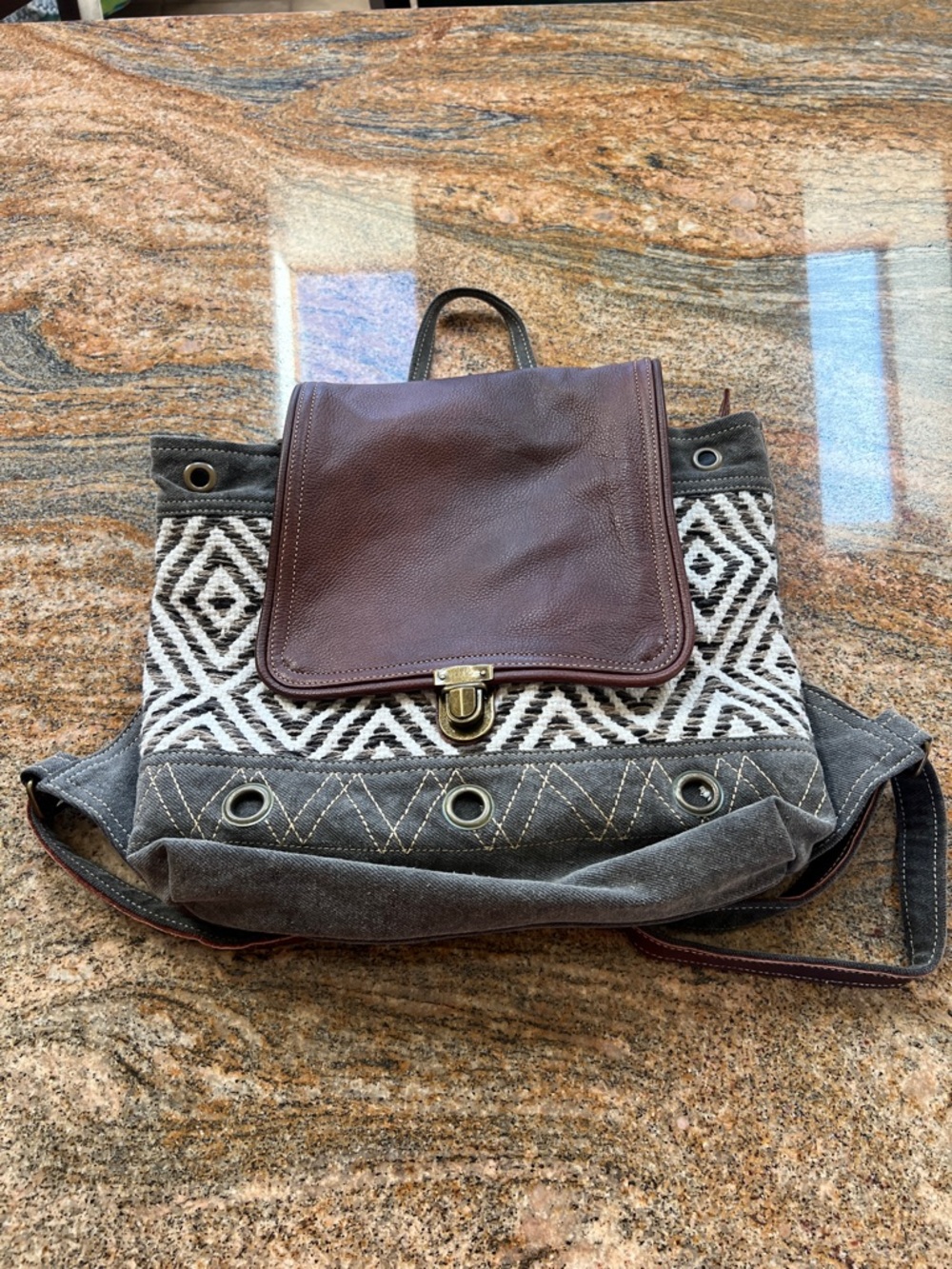 Myra Bag Canvas & Leather Brown/Gray Backpack purse